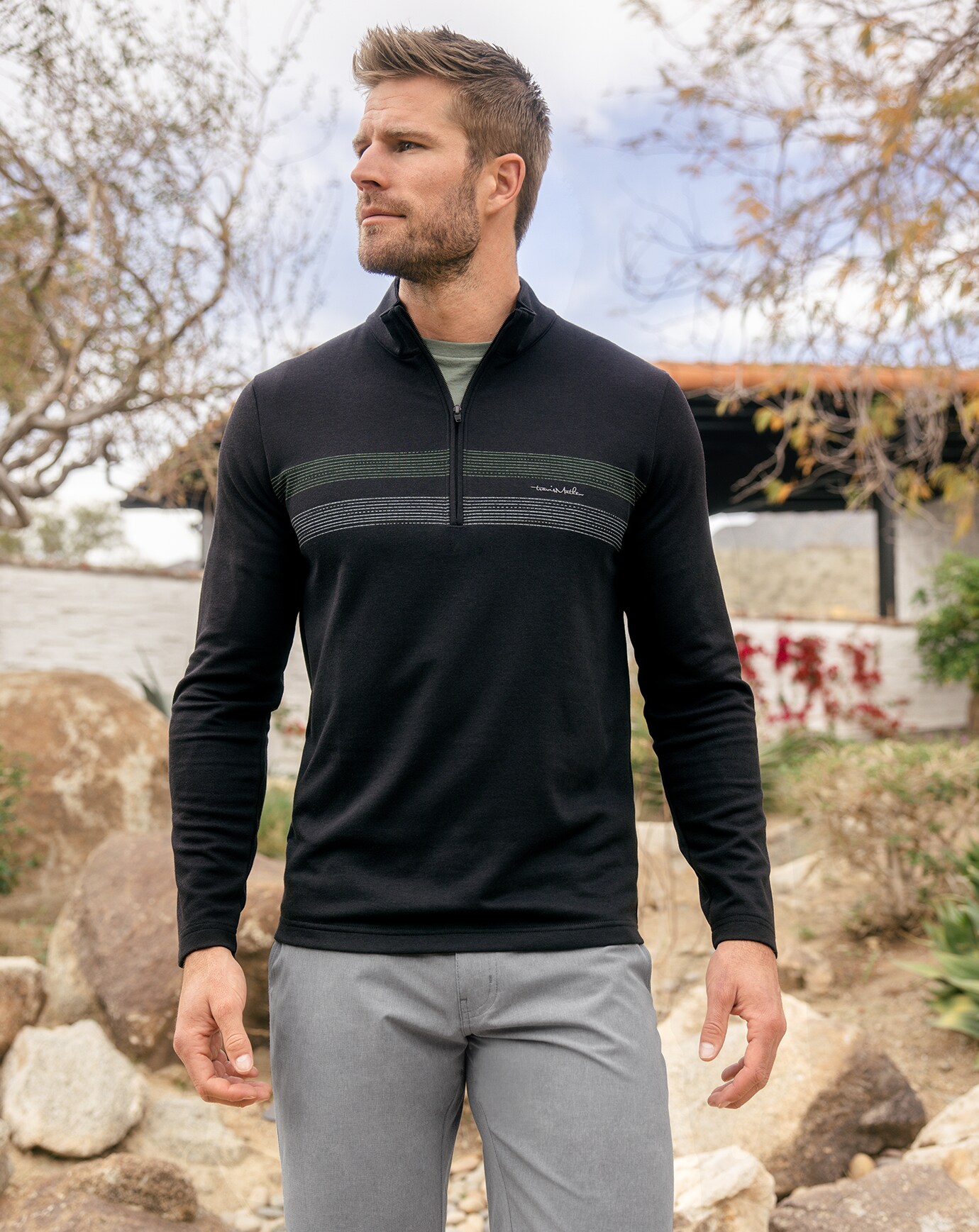 UPGRADED STRIPED QUARTER ZIP Image Thumbnail 4