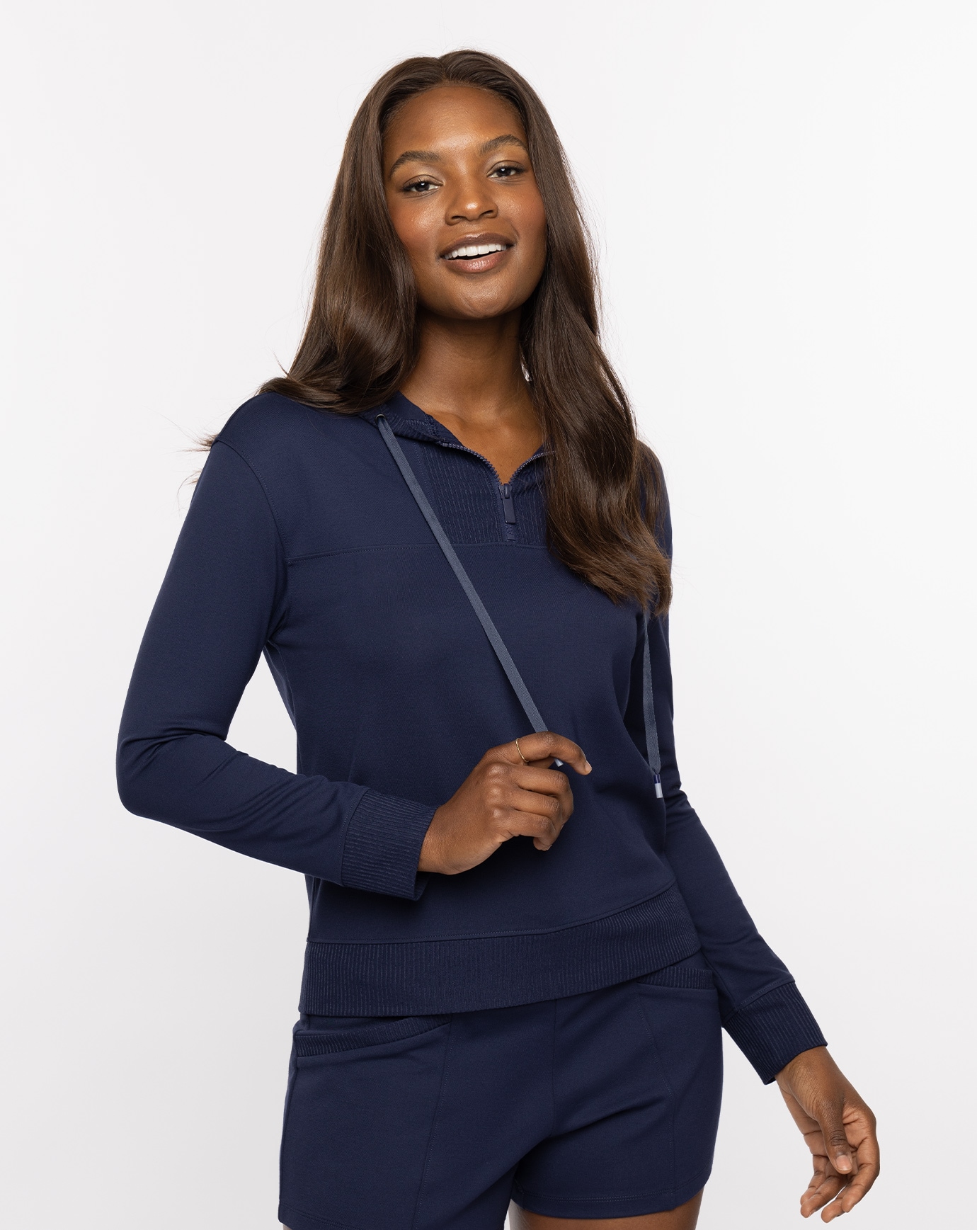 HORIZON LINE 1/4 ZIP PONTE HOODIE Image Thumbnail 0