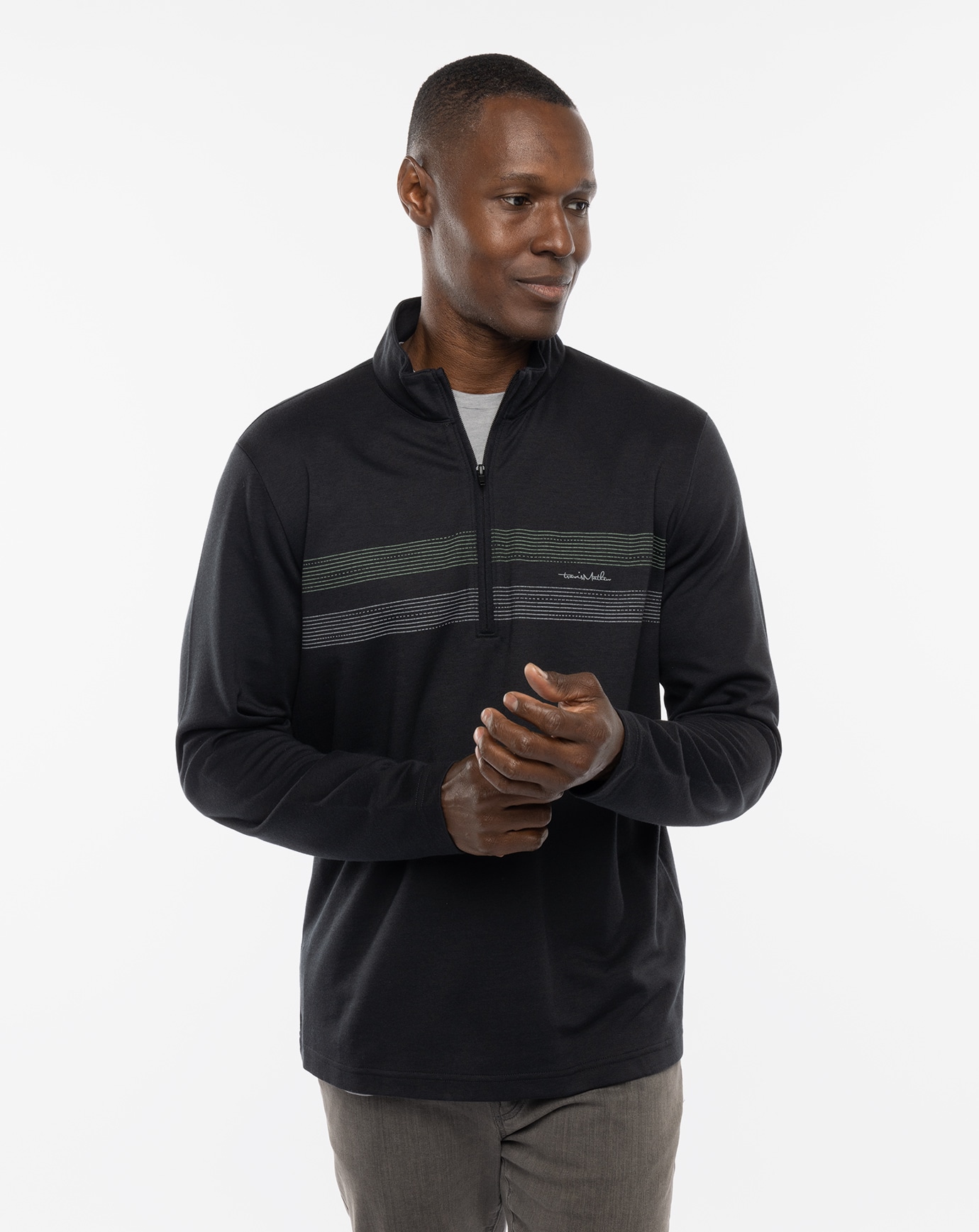 UPGRADED STRIPED QUARTER ZIP Image Thumbnail 1
