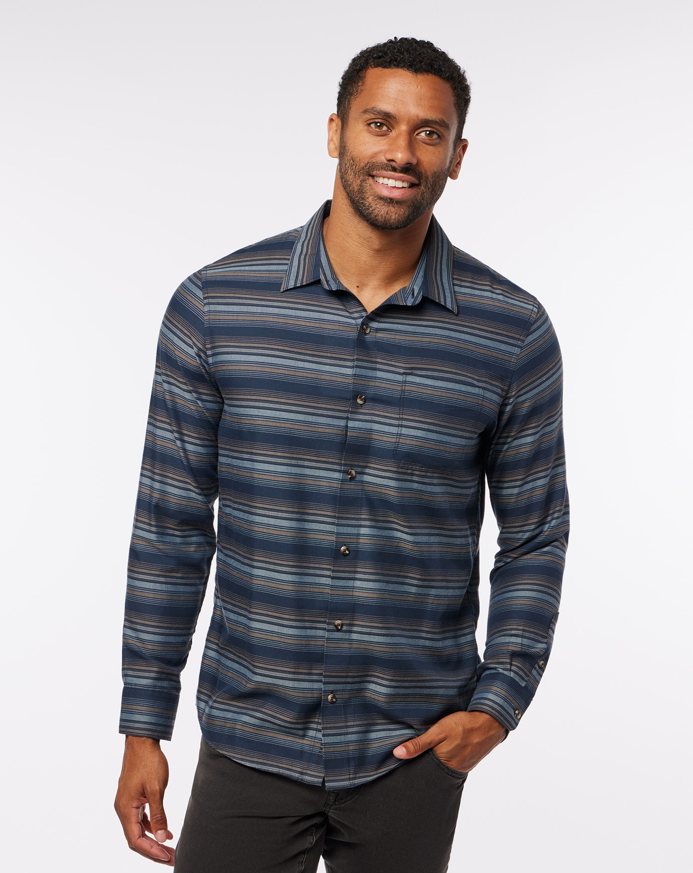 CLOUD FLANNEL STRIPE BUTTON-UP Image Thumbnail 1