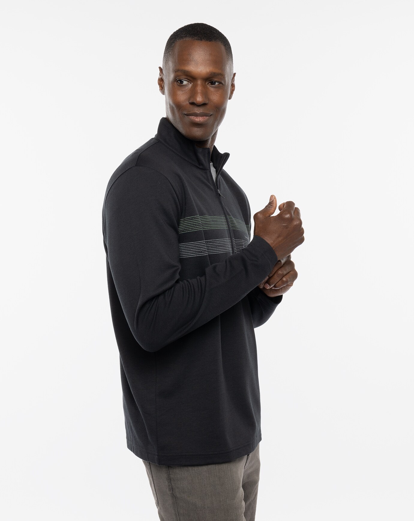 UPGRADED STRIPED QUARTER ZIP Image Thumbnail 3
