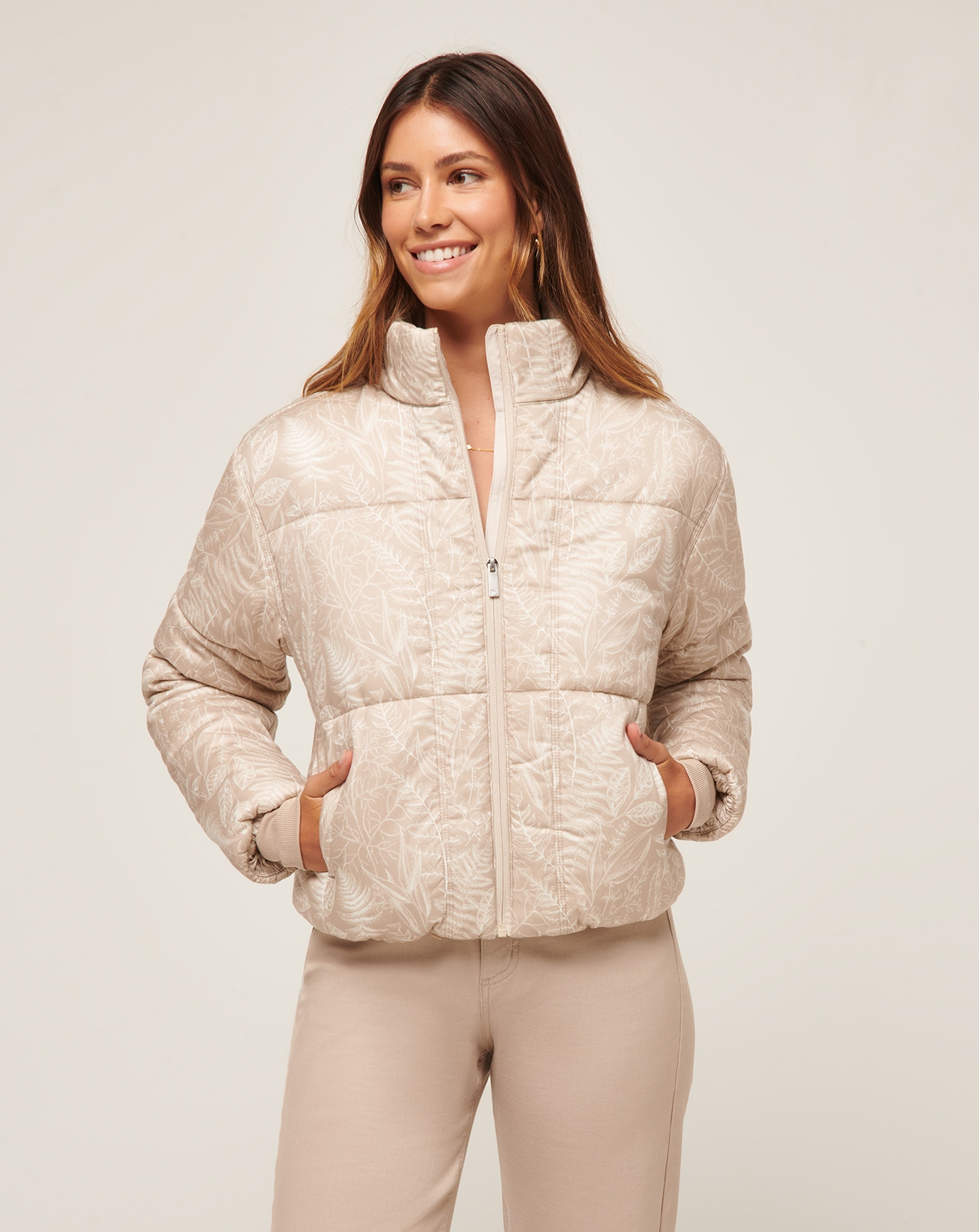 Ribbed trim discount botanical print jacket