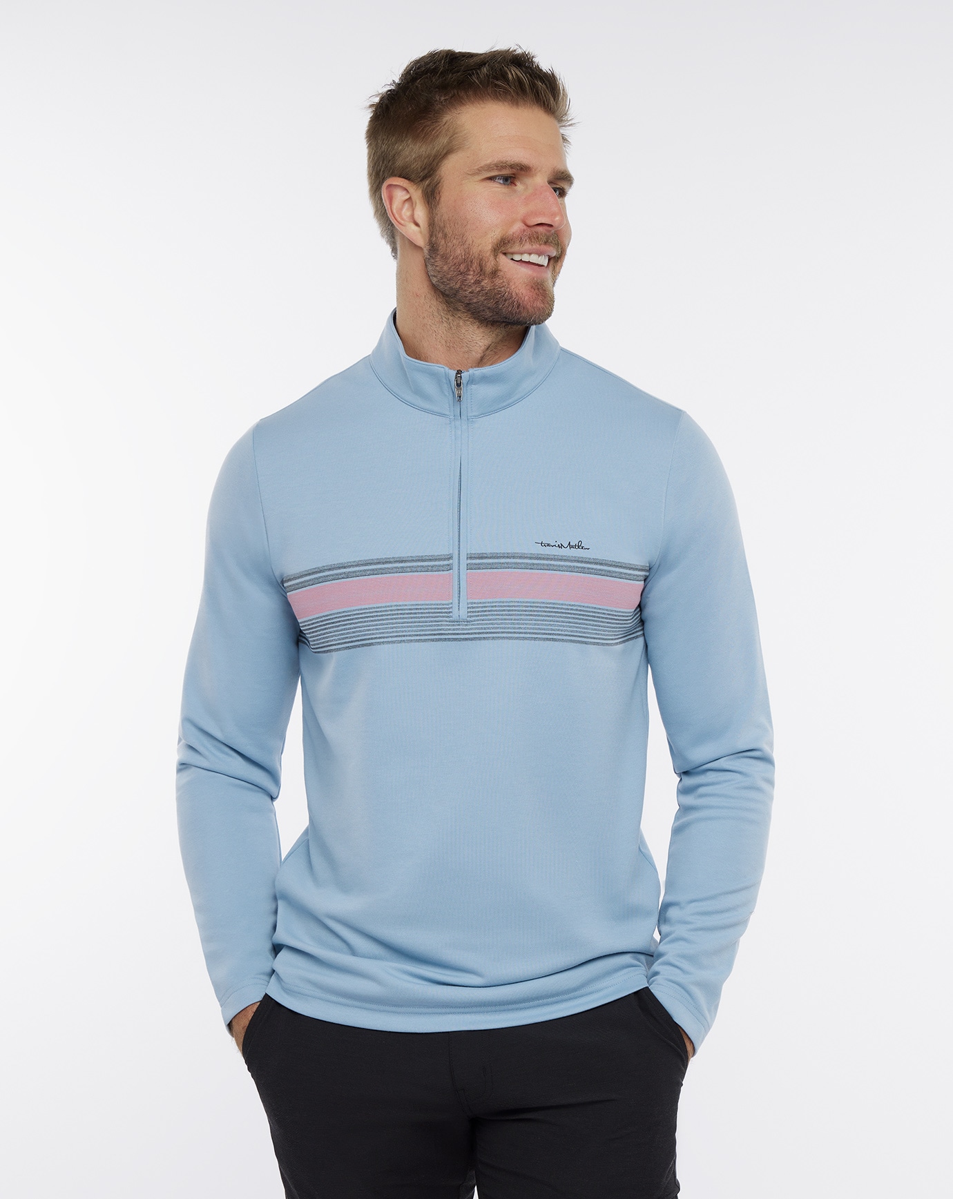 UPGRADED STRIPED QUARTER ZIP Image Thumbnail 1