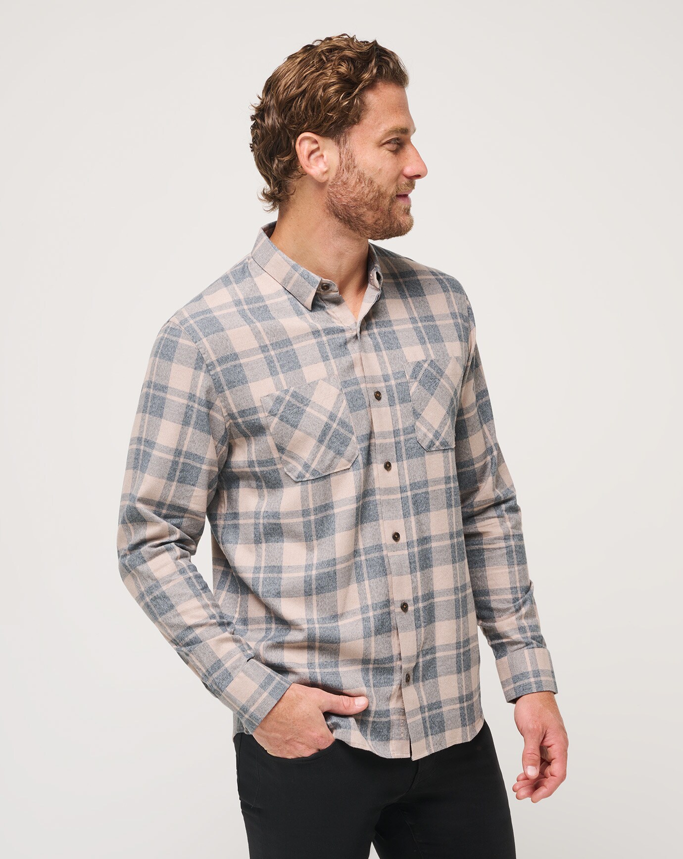 CLOUD FLANNEL PLAID BUTTON UP