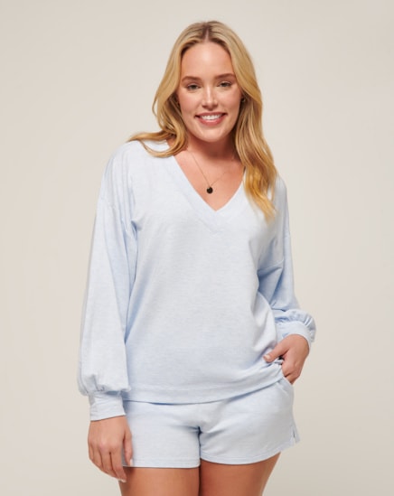 CLOUD TERRY VNECK TOP Image Thumbnail 1