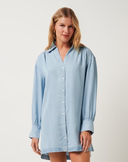 CHAMBRAY SHIRT DRESS Image Thumbnail 1
