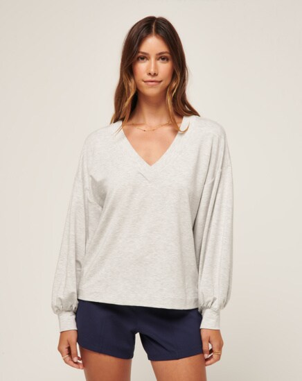 CLOUD TERRY VNECK TOP Image Thumbnail 1
