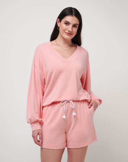 CLOUD TERRY VNECK TOP Image Thumbnail 3