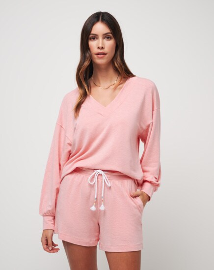 CLOUD TERRY VNECK TOP Image Thumbnail 0